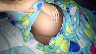 brazilian pregnant brunette keilimar bends over bed for creampie doggystyle pounding
