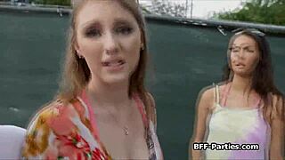 Bikini teens suck big interracial cocks at beach house