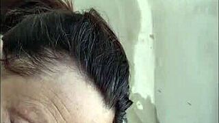 pov mature hotwife candi annie milks huge cock close up at nudist resort pool with cumshot swallow