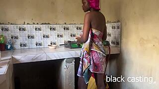 i fuck my skinny ebony house help petite maid in kitchen riding monster cock cuz wife not around??