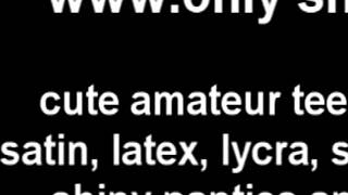 Brunette Babe Struggles in Shiny Purple PVC Panties Squeezing Tight Ass