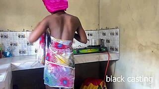 i fuck my skinny ebony house help petite maid in kitchen riding monster cock cuz wife not around??