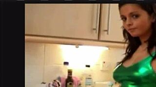 Brunette Babe Struggles in Shiny Purple PVC Panties Squeezing Tight Ass