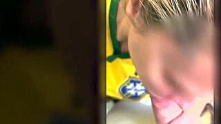married woman in lingerie cheers brazil game with blonde latina heat