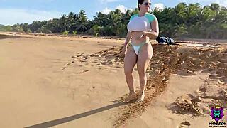 hot latina milf's huge natural tits bounce while riding big cock on vacation