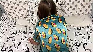 stepdaughter welcomes stepdad's overnight stay with real homemade fun