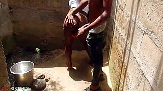 German ebony milf bent over for outdoor cumshot doggystyle