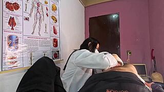 Whoa, huge cock erection explodes right in front of sexy nurse!