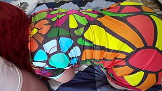 stepmom kneels waiting for stepson to approach her closely