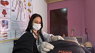 Whoa, huge cock erection explodes right in front of sexy nurse!