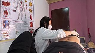 Whoa, huge cock erection explodes right in front of sexy nurse!