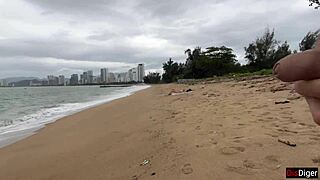 Babe Begs for Cum on Tits During Beach Public Flashing