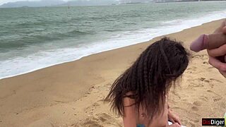 Babe Begs for Cum on Tits During Beach Public Flashing