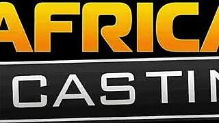 Gorgeous busty ebony model bent over rammed hard by monster cock on casting sofa