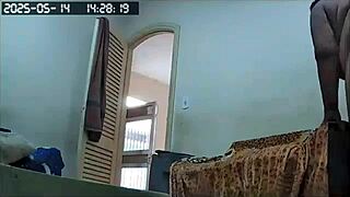 hidden cam catches busty maid cleaning naked with huge wet pussy