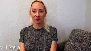 Pathetic loser handcuffed for milf Stella's dominating footjob humiliation