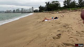 Babe Begs for Cum on Tits During Beach Public Flashing