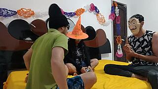 halloween witch spreads legs for tongue on her juicy cunning pussy