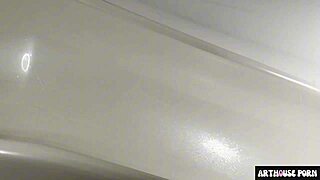 Skinny brunette teen Matty Mila Perez rides cowgirl squirts hard deepthroats swallows cum facial