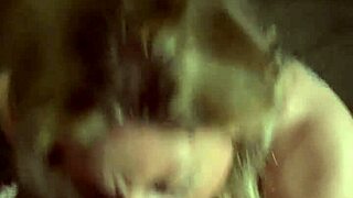 sexy milf kneels sucking her husband's cock right to explosive climax