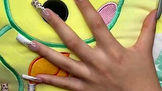 Skinny petite schoolgirl babysitter teases older daddy to cum on shaved tight pussy