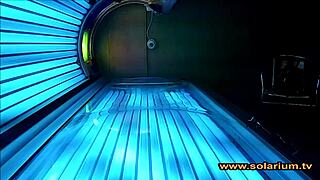 Hidden solarium cam catches beautiful woman secretly masturbating her tits