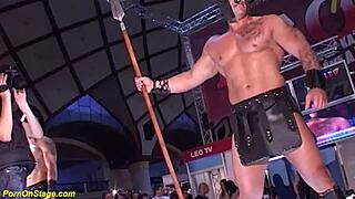 skinny babe takes rough banging from monster cocks on public stage