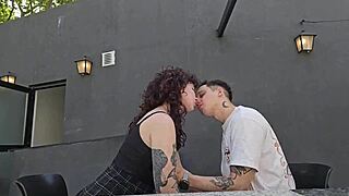 Brunette friend rides cowgirl then bends over for pov doggystyle cumshot