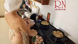Nudist housewife regina noir naked kitchen cooking maid voyeur