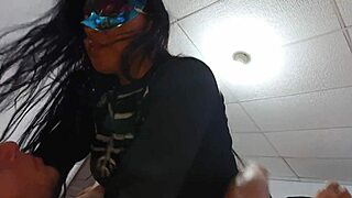 halloween witch spreads legs for tongue on her juicy cunning pussy