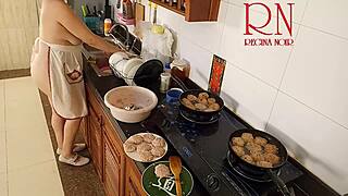 Nudist housewife regina noir naked kitchen cooking maid voyeur