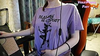 she teases puffy nipples to orgasm watching porn close up