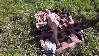 sunbathing skinny teen with small tits learns rough public doggystyle fucking lesson