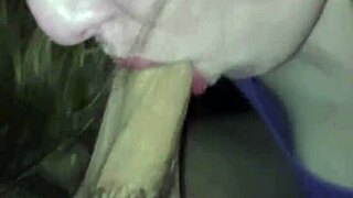 fresh from bath she kneels sucking his throbbing cock hungrily