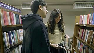 library bookworm bends over for rough doggy cum on her submissive teen tits