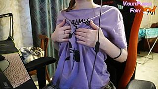 she teases puffy nipples to orgasm watching porn close up