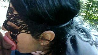 Chubby indian milf slave sucks cumshot facial from kinky bdsm master