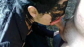 Chubby indian milf slave sucks cumshot facial from kinky bdsm master