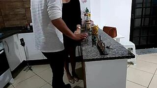 she sneaks anal creampie with bartender in pantry bent over ripped clothes doggystyle humiliation cuckold