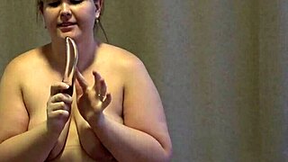 chubby milf shakes big booty doggy while dildo fucks asshole deep