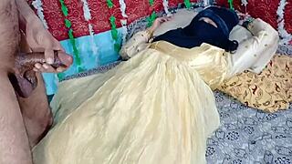 desi bride in yellow dress teases with deep pussy pounding by thick indian cock
