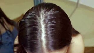 amateur brunette gives sloppy deepthroat blowjob mirror pov ends in facial cumshot