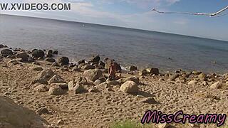 strangers catch wife stroking and fucking my huge cock on nude beach 😱 real french amateur