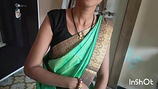 village bhabhi shivani tempts in green saree for ripped clothes fun