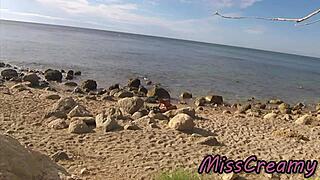 strangers catch wife stroking and fucking my huge cock on nude beach 😱 real french amateur