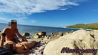 strangers catch wife stroking and fucking my huge cock on nude beach 😱 real french amateur