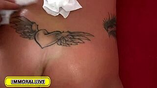 wanna see rachele richey gag on two monster cocks deepthroat ball licking in curvy blonde threesome?