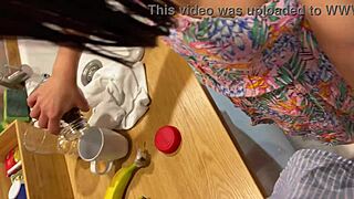 omg this hot skinny brunette teen babe handjobs teases big monster cock kitchen living room edges no cum 😏🔥