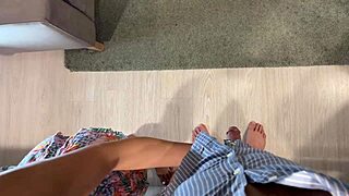 omg this hot skinny brunette teen babe handjobs teases big monster cock kitchen living room edges no cum 😏🔥