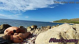 strangers catch wife stroking and fucking my huge cock on nude beach 😱 real french amateur